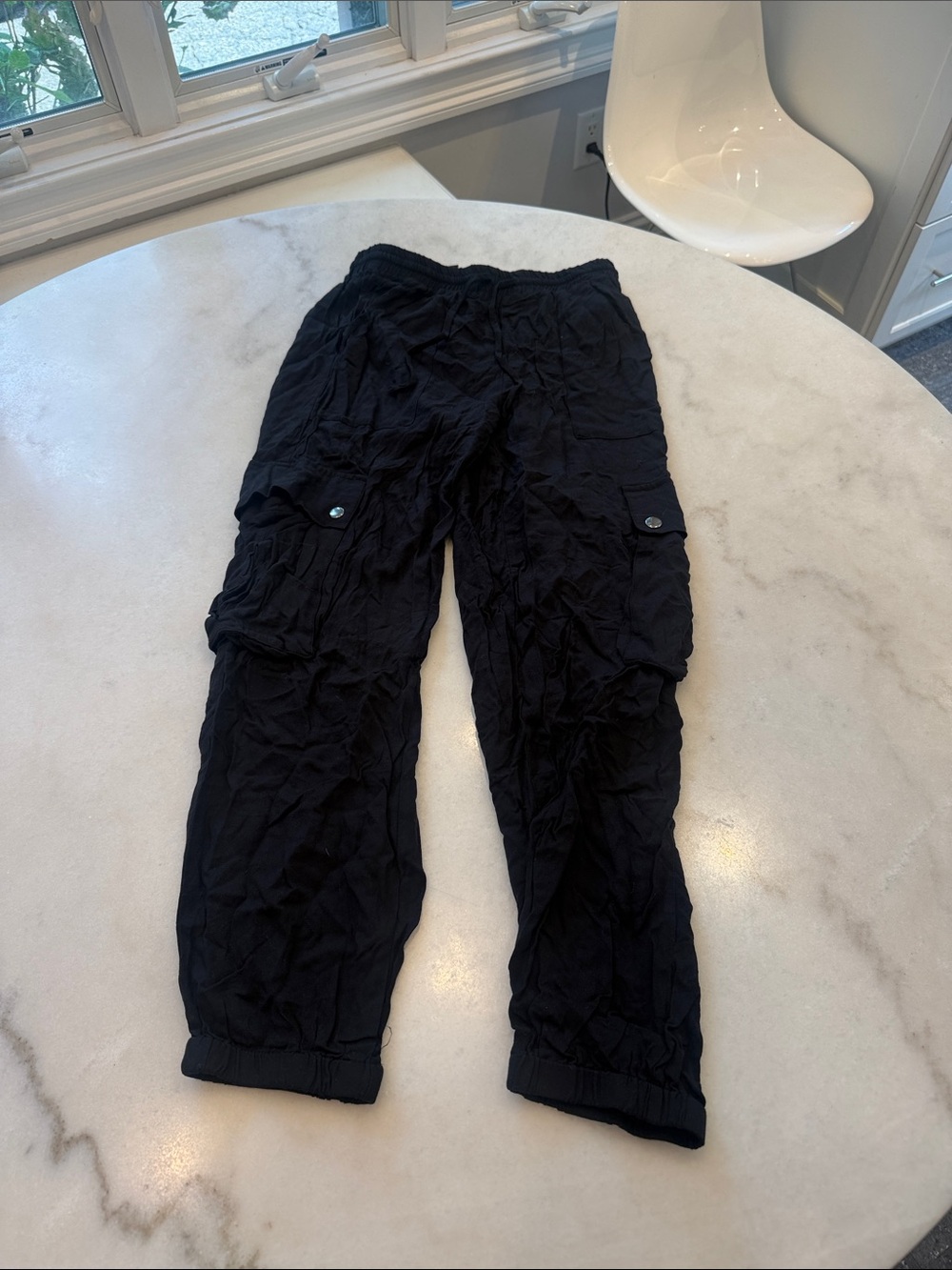 Forever 21 Women’s Black Cargo Track Pants with Elastic waist and Ankles